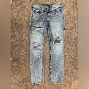 True Religion World Tour Jeans Men’s 31x32 Thick Stitched Flap Pockets Acid Wash